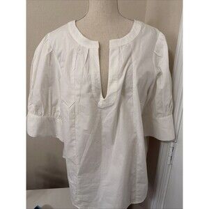 Anthropologie Women’s Short Sleeve V Neck XL Blouse White
